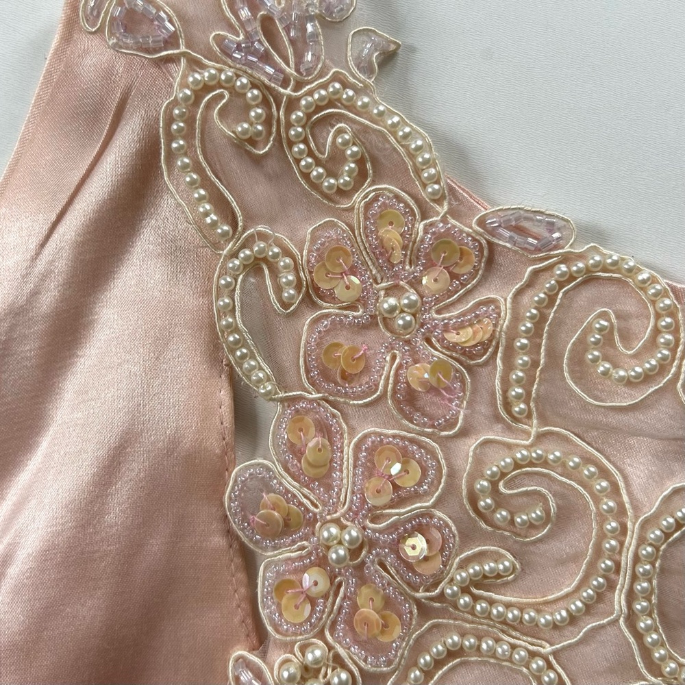 Jessica McClintock Vintage 90s Y2K Blush Pink Sleeveless Beaded Back Slip Dress - Picture 6 of 10